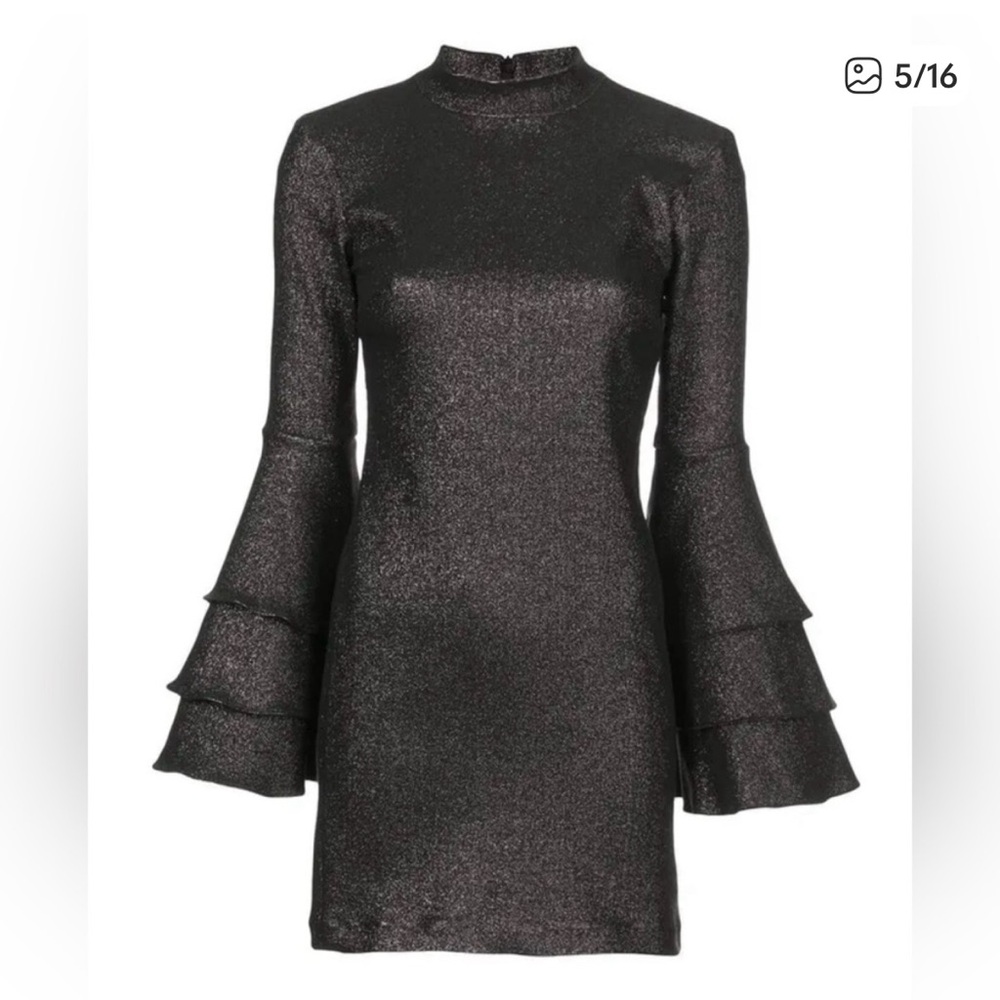 Cynthia Rowley Shimmering Black Ruffle Long Sleeve Dress - Picture 5 of 11